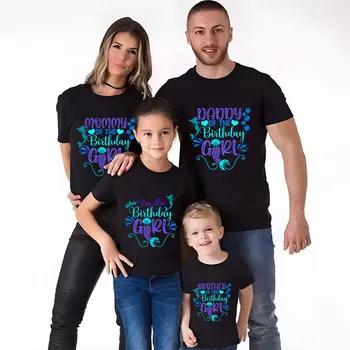 2024 Móda malá Morská víla Narodeniny Dievčatá Strana T-shirt Y2k Grafické Topy Nadrozmerné Streetwear Unisex Dieťa Zodpovedajúce Oblečenie Rodina
